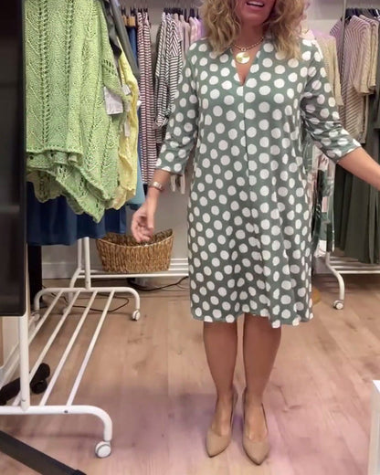 Casual V-Neck Polka Dot Dress