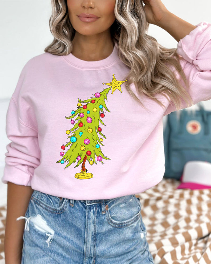 Trendy Christmas tree round neck sweatshirt 2024 f/w christmas sweatshirts