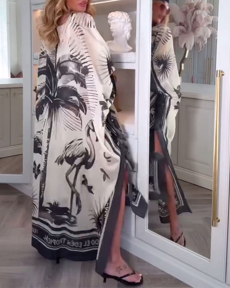 Elegantes, bedrucktes Modekleid mit V-Ausschnitt