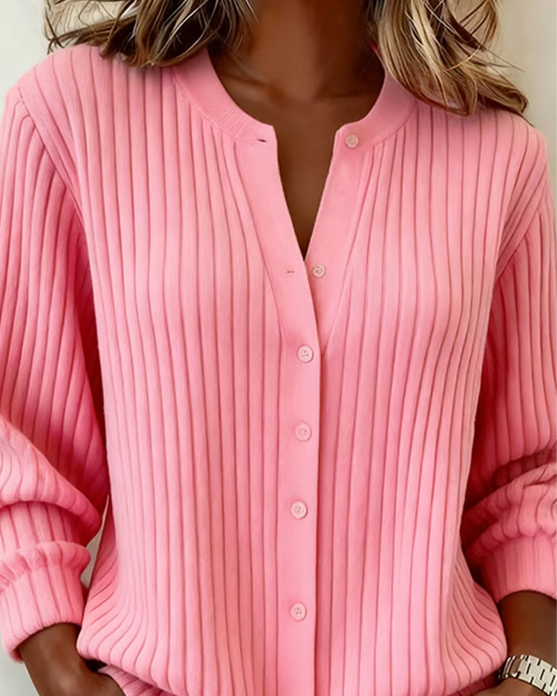 Round Neck Solid Color Long Sleeve Jumper