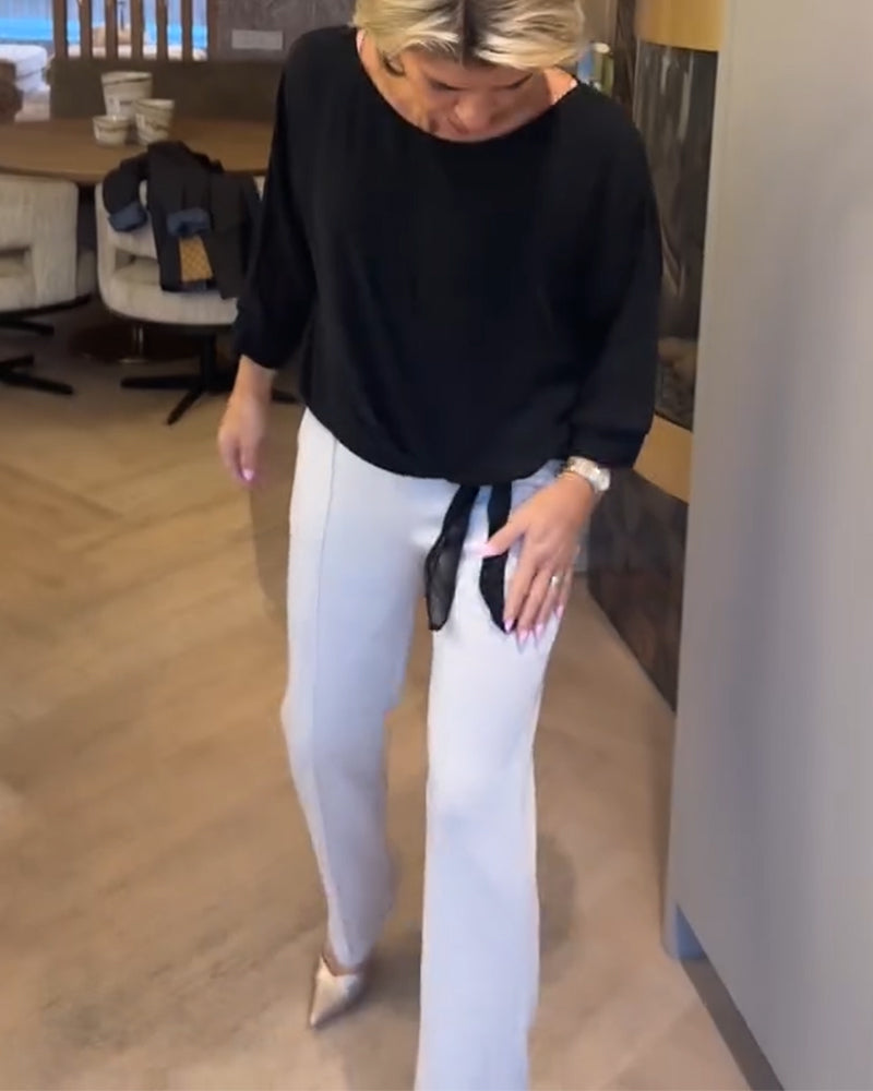 Simple Crewneck Solid Blouse