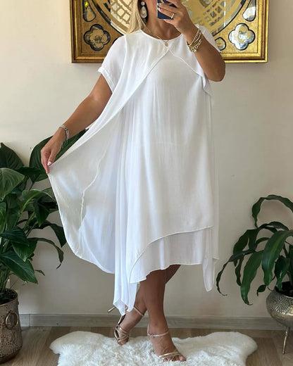 Fake Zweiteiliges, doppellagiges, lockeres Kurzarmkleid