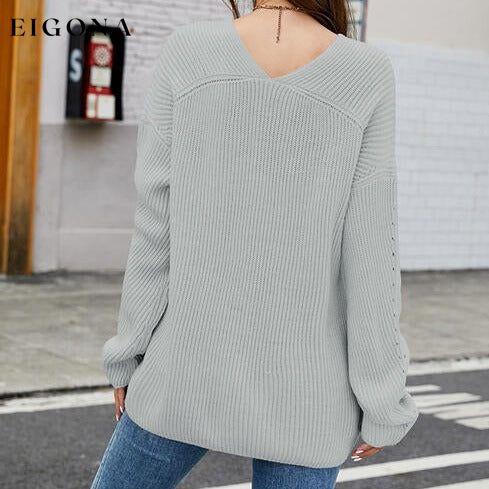 Openwork Dropped Shoulder Long Sleeve Sweater clothes Ship From Overseas X.X.W