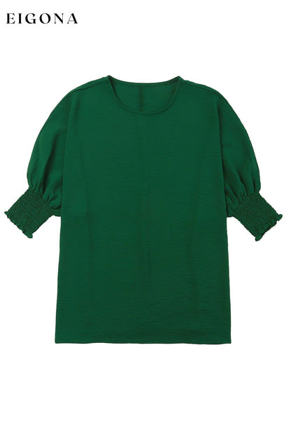 Green Smocked Wrist Shift Top All In Stock Best Sellers clothes Color Green Craft Smocked Early Fall Collection long sleeve shirt long sleeve shirts long sleeve tops Occasion Daily Print Solid Color Season Spring shirt shirts Style Southern Belle top tops