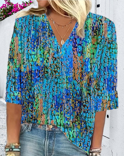 V-neck printed casual blouse blouses & shirts summer