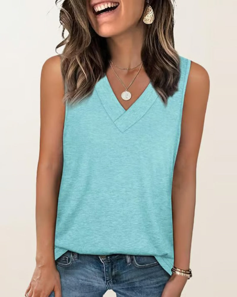 Women's Sleeveless V-Neck Slimming Loose Fit Casual Tank Top T-Shirt