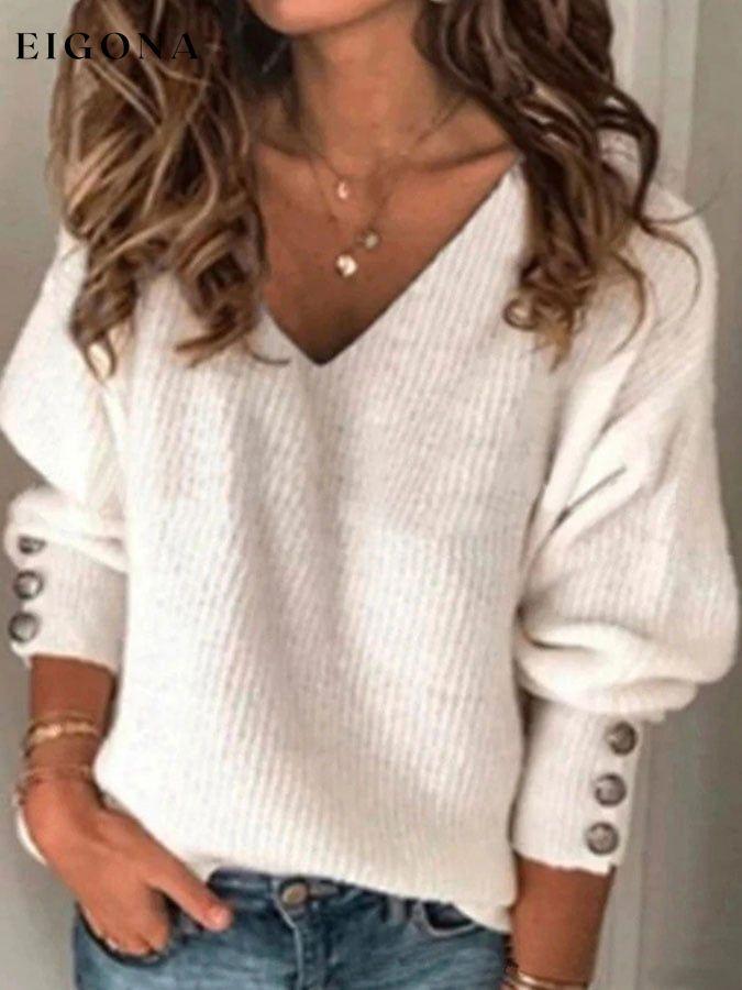 Women's Solid Color Casual Versatile Knit V-Neck Top top tops