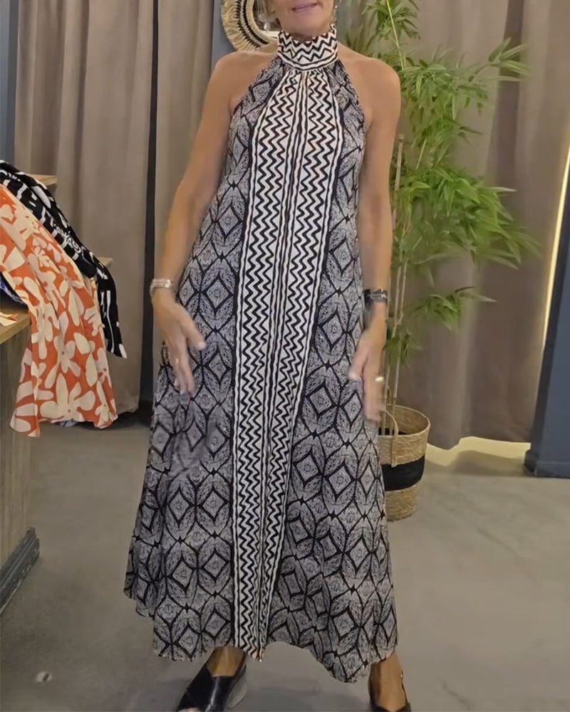 Halterneck Wave Checker Print Dress