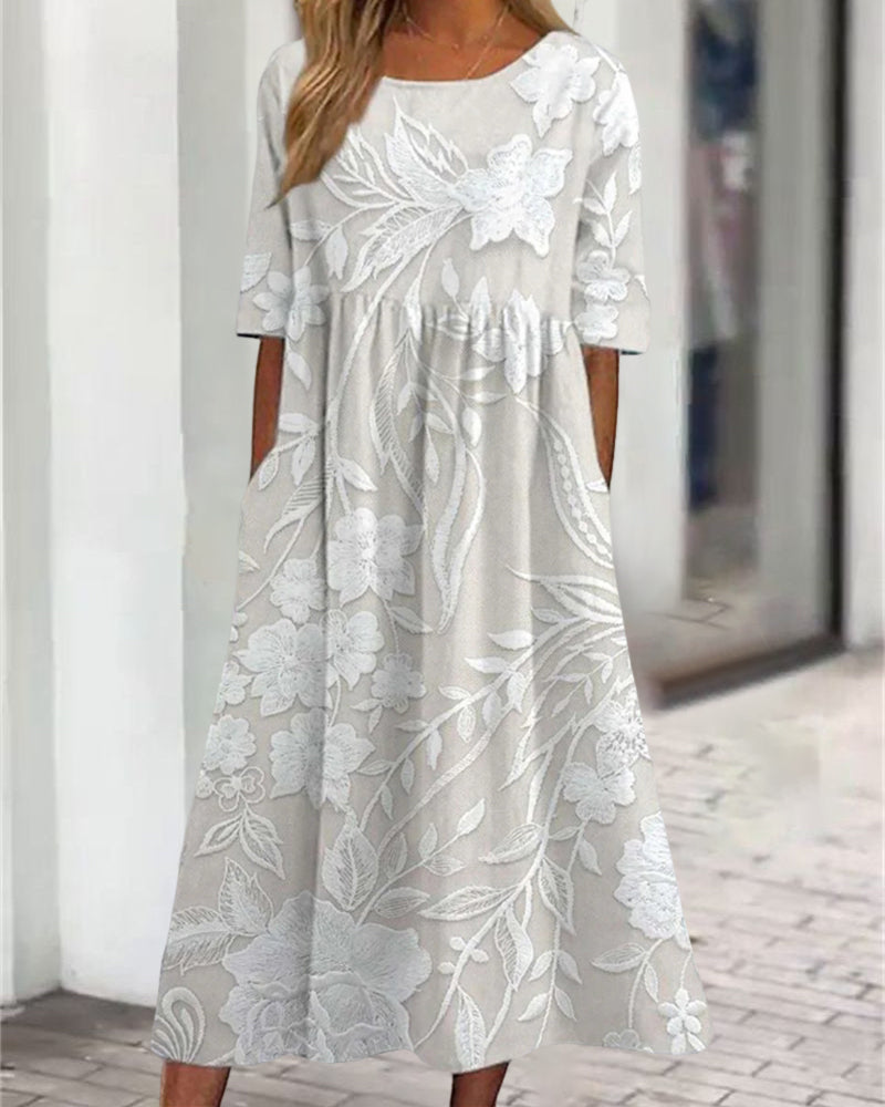 Swing-Kleid mit Rundhalsausschnitt und Blumenmuster