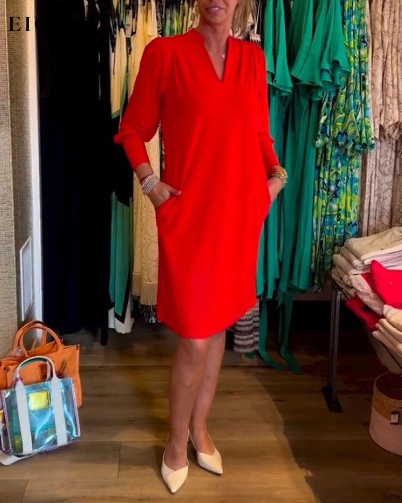 Solid color V-neck Long Sleeve Dress 2023 f/w 23BF casual dresses Clothes Dresses spring