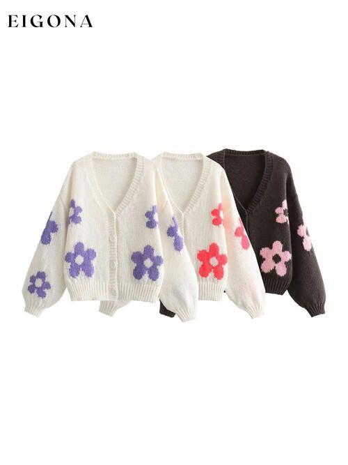 Floral Button Up V-Neck Cardigan clothes K&BZ Ship From Overseas