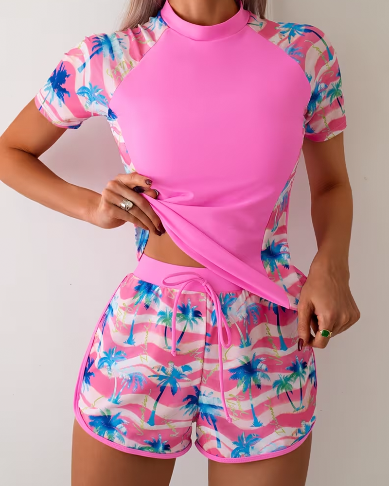 Short-Sleeved Surfing Tankini Swimsuit