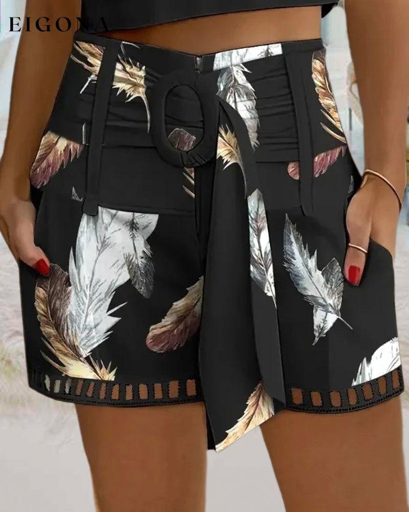 Feather print cutout elegant shorts shorts summer