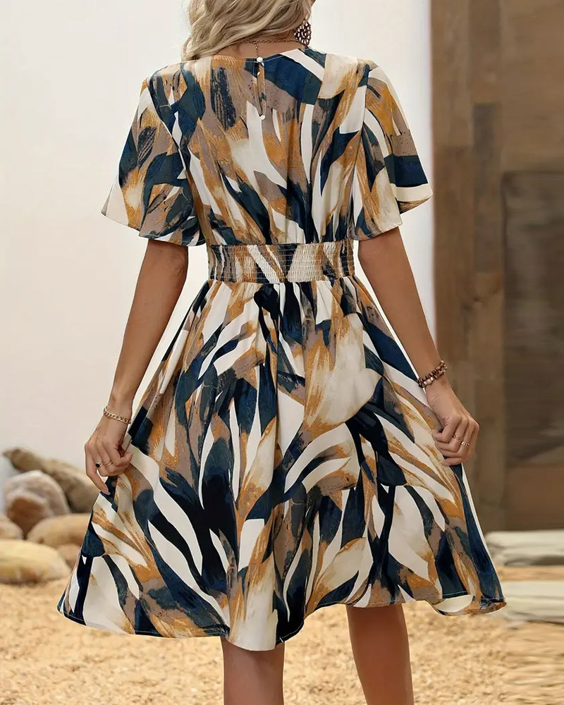 Commuting style waist-cinching printed dress casual dresses summer