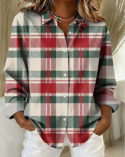 Plaid Print Lapel Shirt