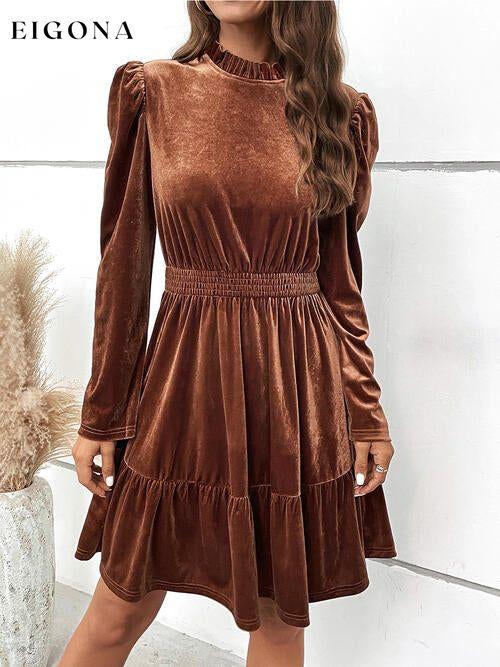 Smocked Long Sleeve Ruffle Hem Casual Short Dress casual dresses clothes dress dresses HS long sleeve dress long sleeve dresses Ship From Overseas short dresses