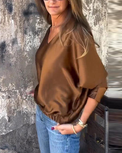 Lässige Bluse mit Fledermausärmeln und einfarbiger Farbe