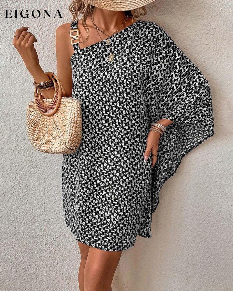 Elegant dress with off-shoulder metal buckle print casual dresses summer