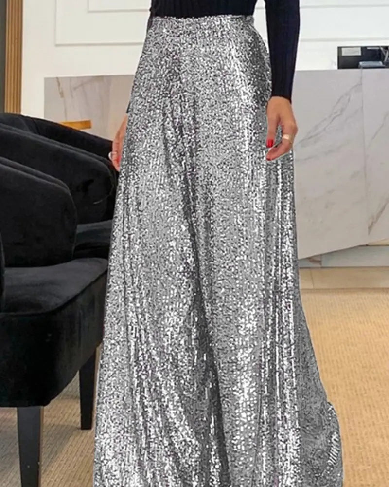 High-waist sequined wide-leg pants 2024 f/w pants