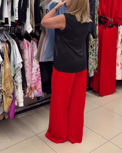 Ärmelloses Tanktop mit Rundhalsausschnitt und einfarbiger Farbe