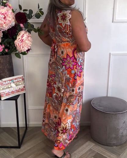 Ärmelloses Paisley-Kleid mit Twist-Muster