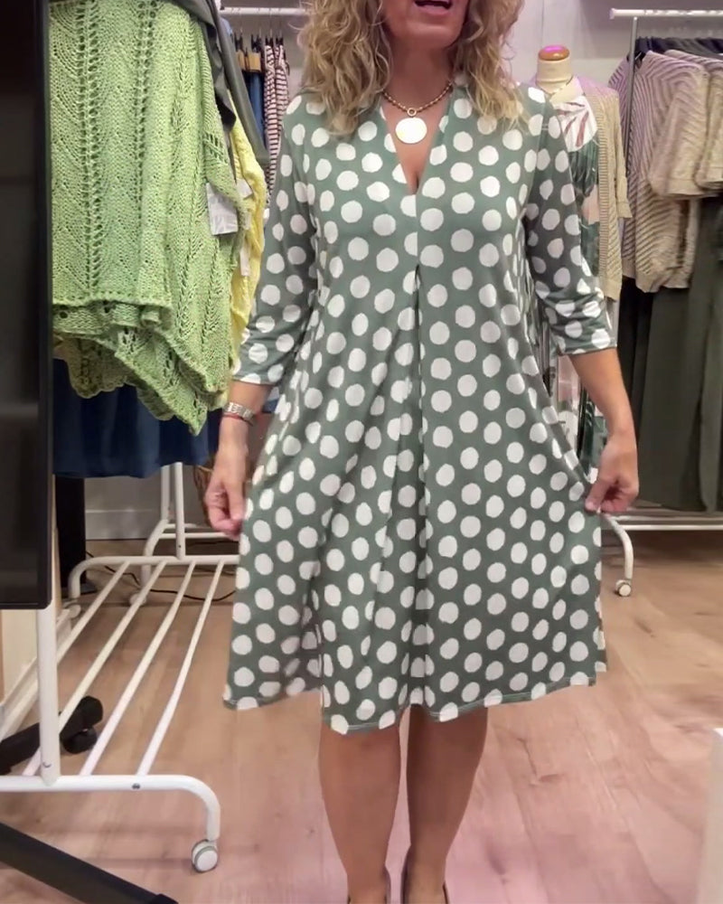 Casual V-Neck Polka Dot Dress