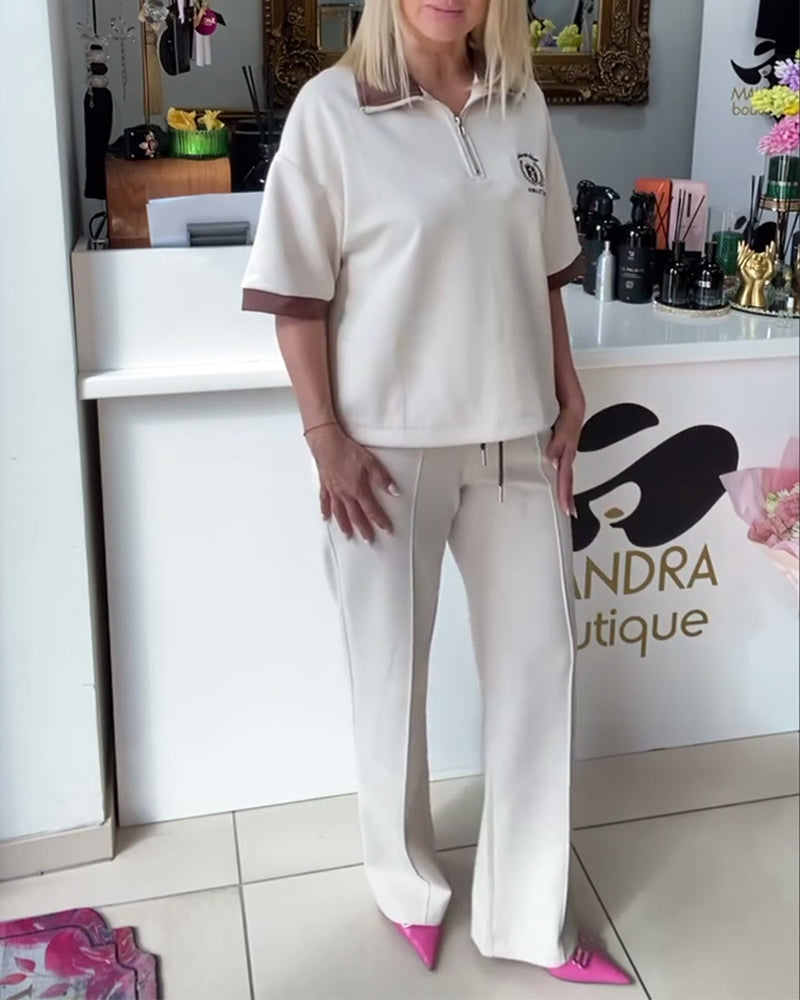 Lässiger Polo-Sportanzug in Kontrastfarbe