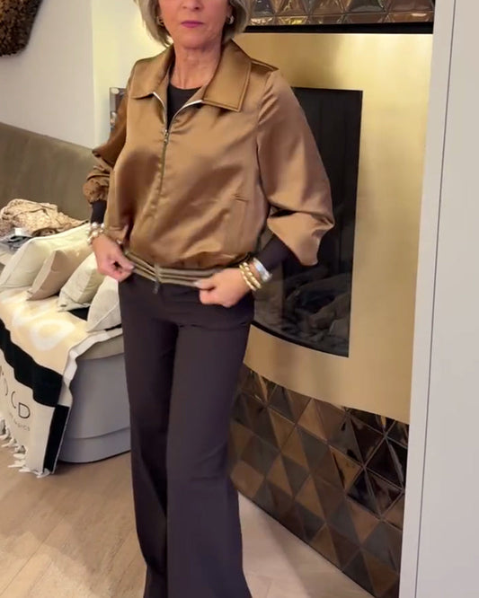 Fashionable Glossy Lapel Cropped Coat