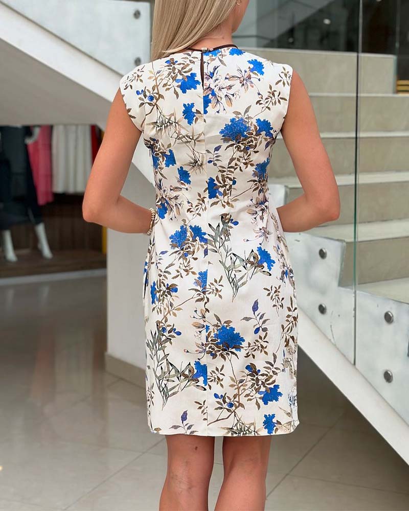 Sleeveless fitted floral print dress casual dresses summer