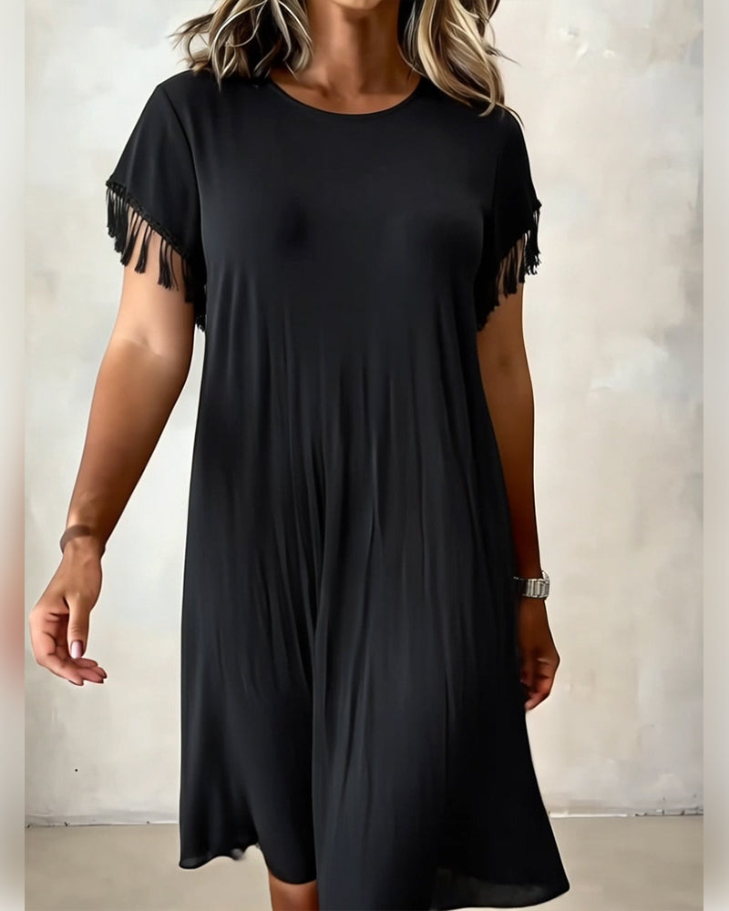 Solid Color Tassel Draped Dress
