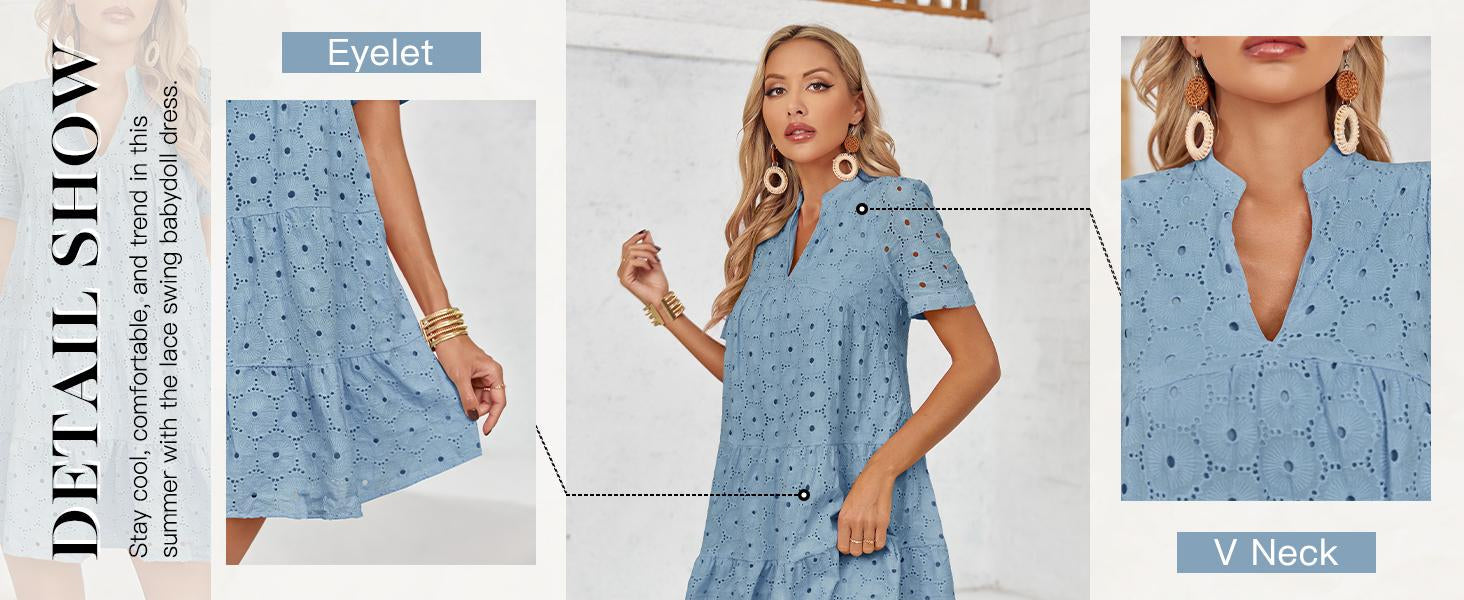 Hollow V-Neck Short-Sleeved Dress