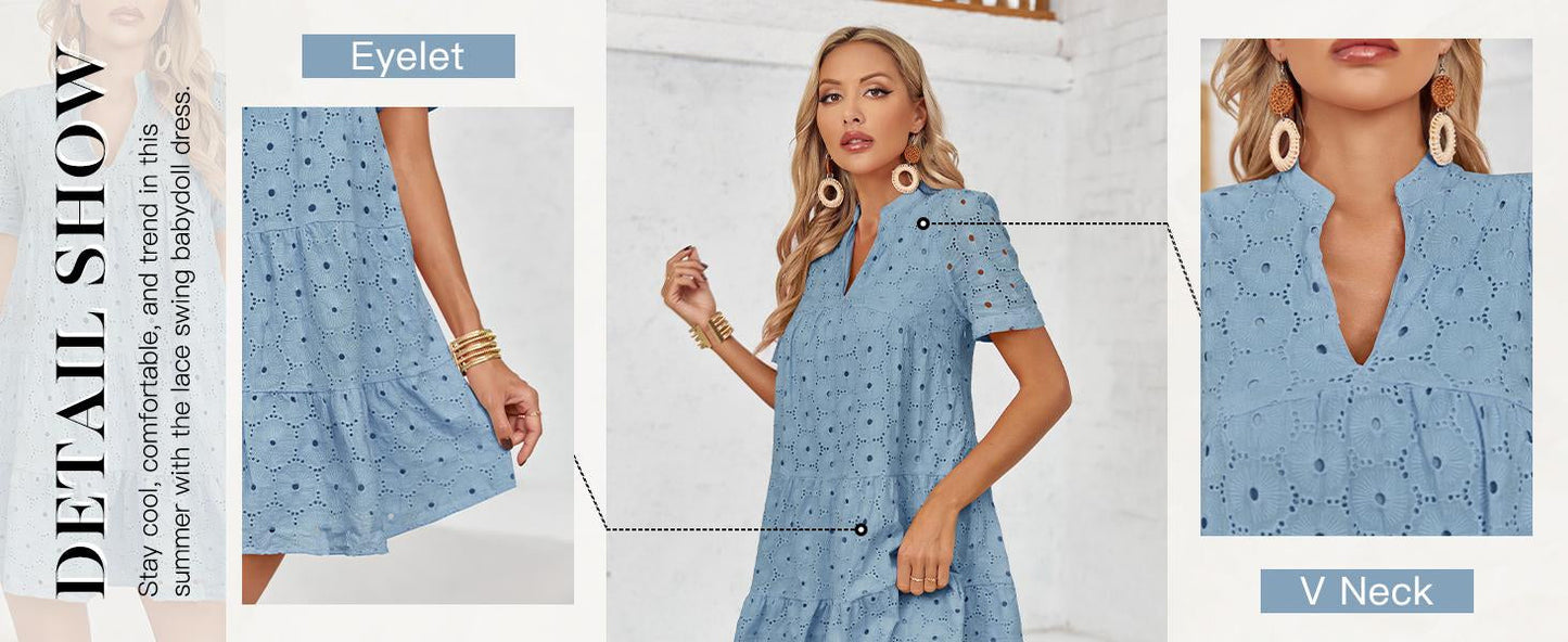 Hollow V-Neck Short-Sleeved Dress
