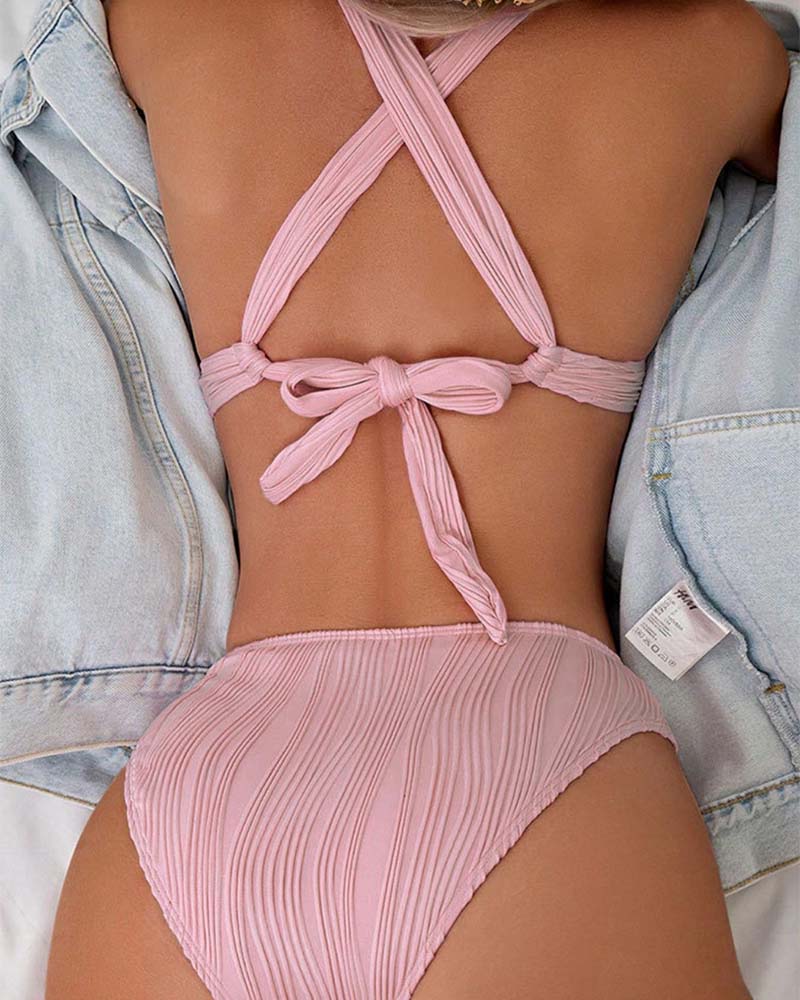 Textured Halter Neck Bikinis