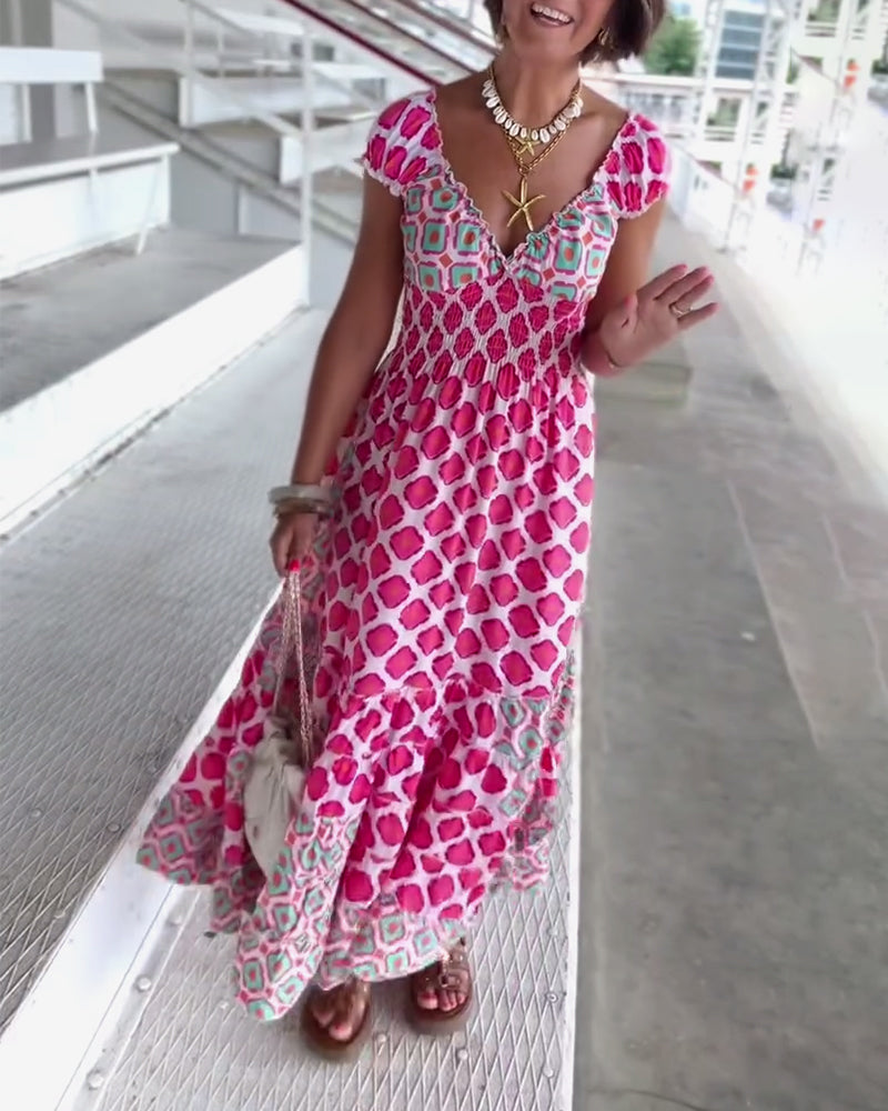 Sexy Deep V Printed Long Dress