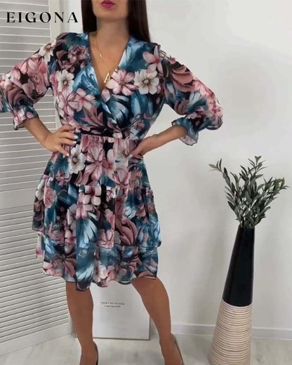 Floral print ruffled elegant dress casual dresses spring summer