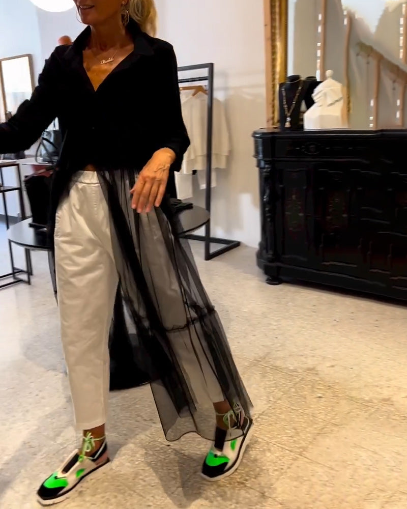 Camicia lunga alla moda in rete fluida