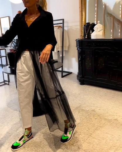 Camicia lunga alla moda in rete fluida