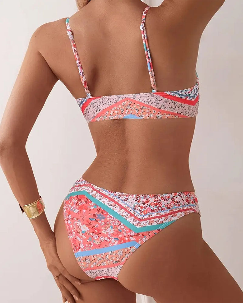 Printed Sexy Two-Piece Suspender Bikini