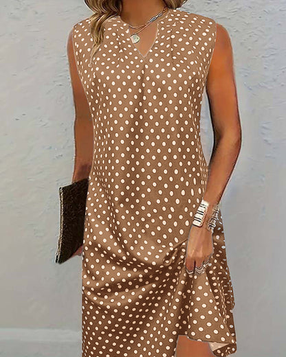 Polka dot print sleeveless elegant dress