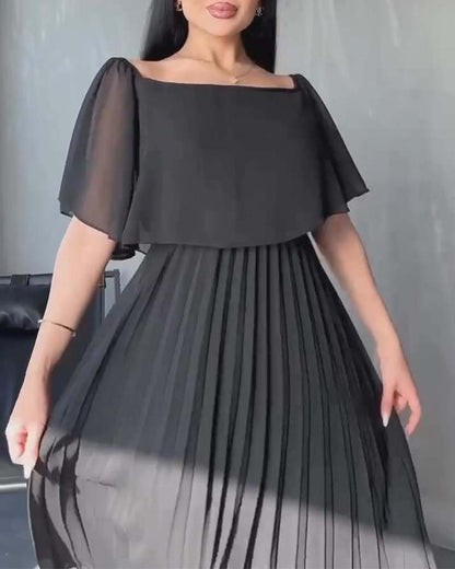 Solid color square neck pleated dress casual dresses summer