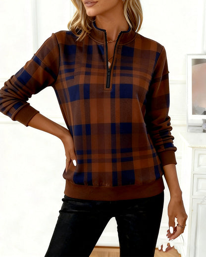 Half Zip Plaid Sweatshirt