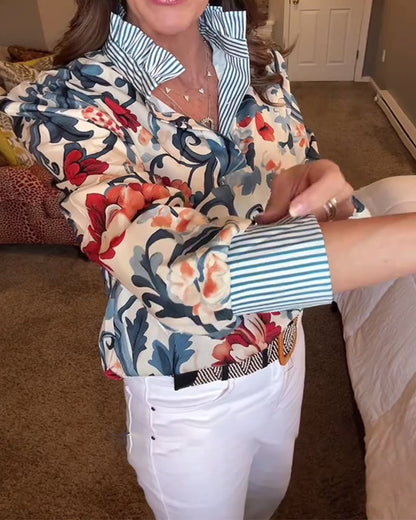 Bluse mit Puffärmeln und Blumenstreifen