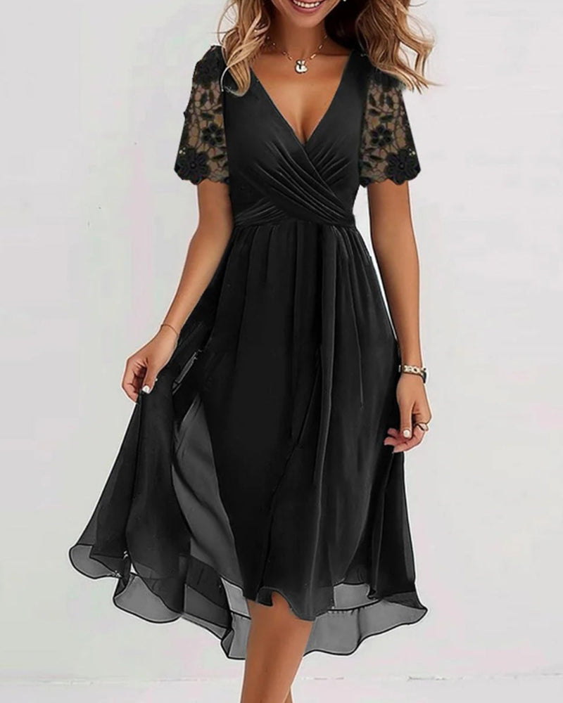 Cross pleated deep V elegant dress casual dresses summer