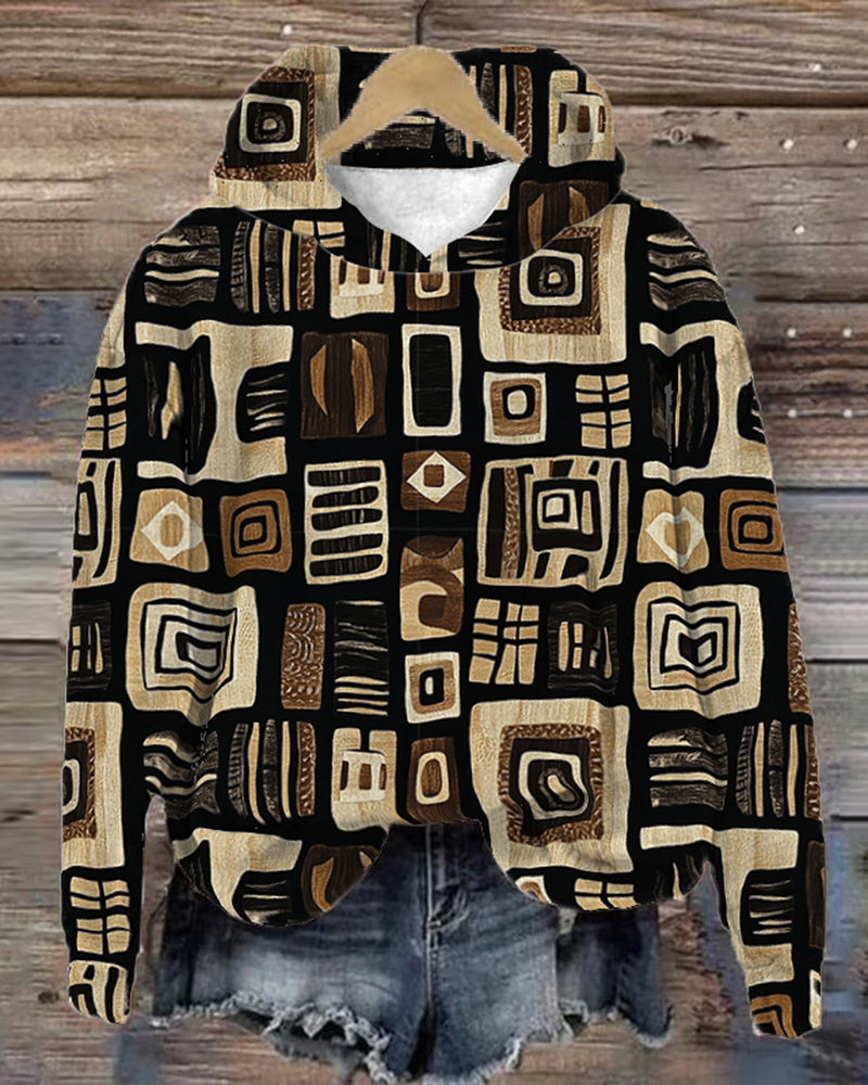 Retro geometric print casual hoodie 2024 f/w hoodies Western Style