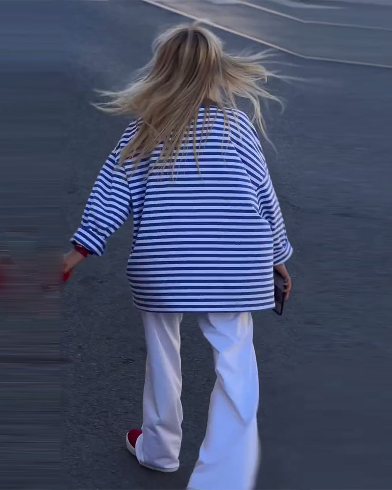 Lässiges gestreiftes Langarm-Top