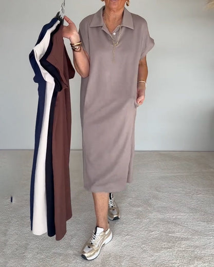 Casual Loose Polo Neck Dress