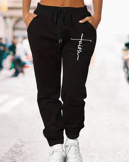 Lettering print drawstring sweatpants 2024 f/w pants spring