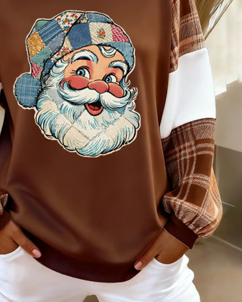 Plaid Christmas Print Loose Sweatshirt