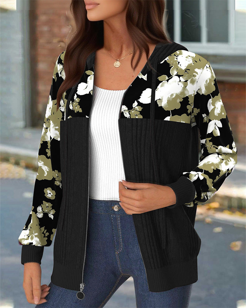 Hooded Ribbed Long-Sleeved Coat