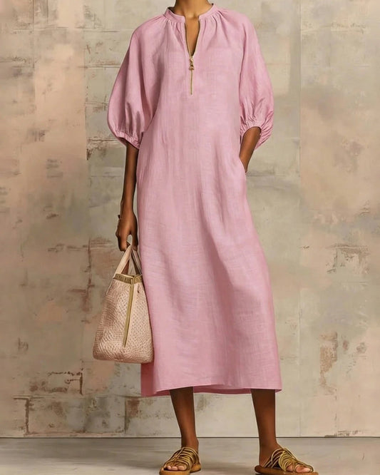 Zipper Balloon Sleeve Dress